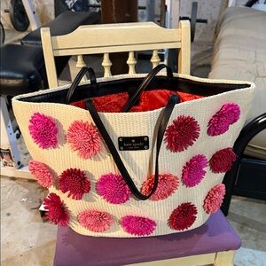 Kate Spade Beige Tote with Pink Floral Accents